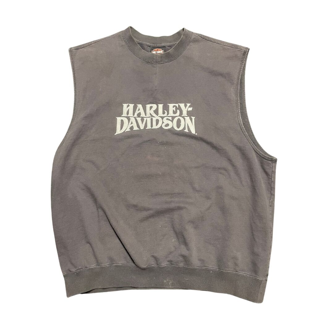 Vintage Davidson Sleeveless Sweatshirt – XL – Faded Gray Embroidered Cutoff